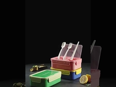 Custom 1400ml Plastic Bento Box Containers Microwave Safe Green With Spoon Fork