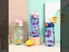 600ML Spill Proof Cartoon Animal Print Reusable PC Straw Cup For Back To School