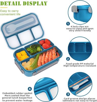 1300ml Plastic Bento Lunch Box Blue Food Grade Kids Bento Box