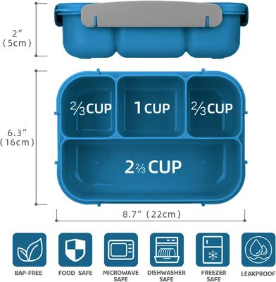 1300ml Plastic Bento Lunch Box Blue Food Grade Kids Bento Box