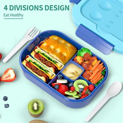 Plastic 4 Compartment Lunch Containers 1300ML Food Safe With Cutlery