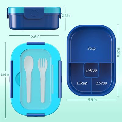 Plastic 4 Compartment Lunch Containers 1300ML Food Safe With Cutlery