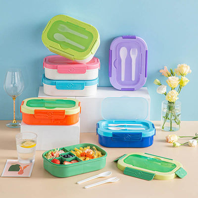 Plastic 4 Compartment Lunch Containers 1300ML Food Safe With Cutlery