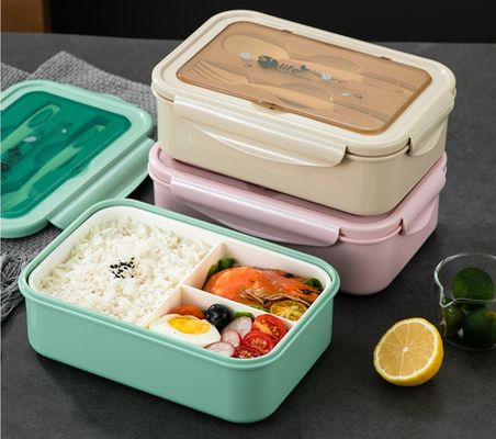Custom 1400ml Plastic Bento Box Containers Microwave Safe Green With Spoon Fork