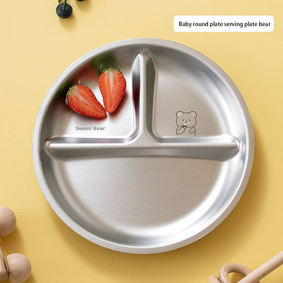 Round Kids Dinner Plates 304 Stainless Steel 3 Compartment Plates