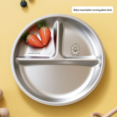 Round Kids Dinner Plates 304 Stainless Steel 3 Compartment Plates