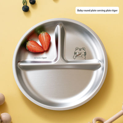 Round Kids Dinner Plates 304 Stainless Steel 3 Compartment Plates