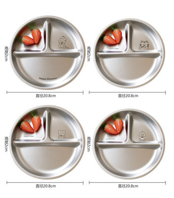 Round Kids Dinner Plates 304 Stainless Steel 3 Compartment Plates
