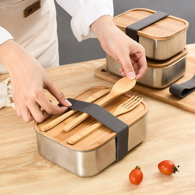 Stainless Steel Bento Lunch Box Bamboo Lid 1200 Ml Lunch Box