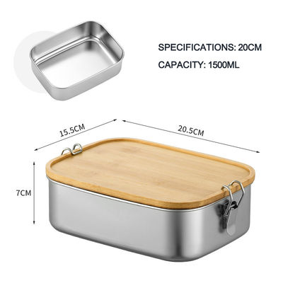 Rectangle Metal Bento Lunch Box 1500ml Double Buckle Steel Bento Lunch Box