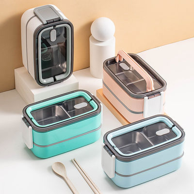Double Layer Stainless Steel Stackable Lunch Box Leak Proof For Portion Control