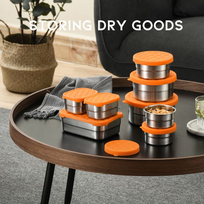 350ml Metal Food Storage Containers Stackable With Leak Proof Silicone Lids