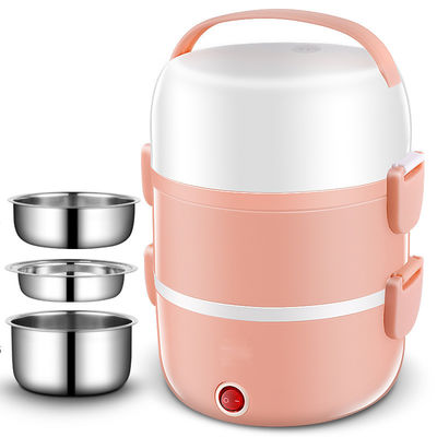 220V Portable Lunch Box Cooker Three Layers Stainless Steel Dark Brown OEM