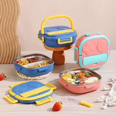 Stainless Steel Metal Bento Lunch Box Blue Kids Bento Box With Spoon