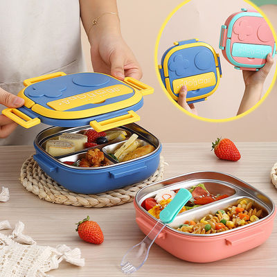 Stainless Steel Metal Bento Lunch Box Blue Kids Bento Box With Spoon
