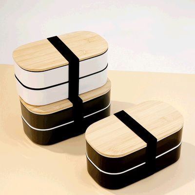 Bamboo Lid Thermal Bento Lunch Box Stackable Double Layer Microwave Safe