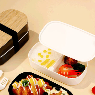 Bamboo Lid Thermal Bento Lunch Box Stackable Double Layer Microwave Safe