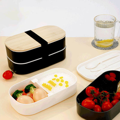 Bamboo Lid Thermal Bento Lunch Box Stackable Double Layer Microwave Safe