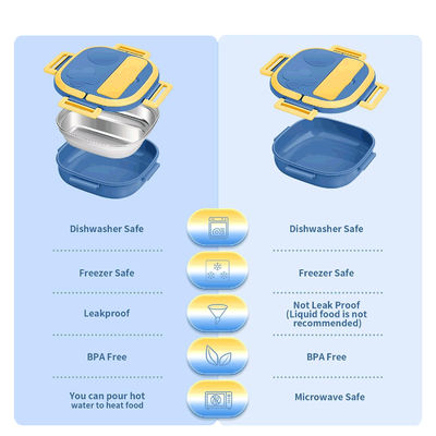 Stainless Steel Metal Bento Lunch Box Blue Kids Bento Box With Spoon