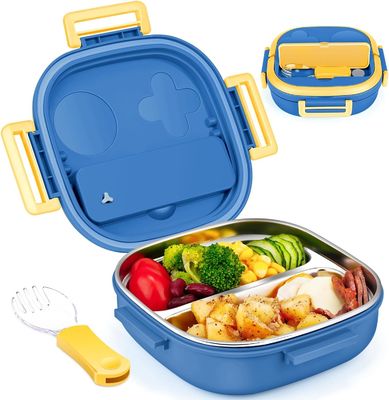Stainless Steel Metal Bento Lunch Box Blue Kids Bento Box With Spoon