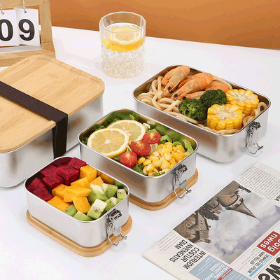 Rectangle Metal Bento Lunch Box 1500ml Double Buckle Steel Bento Lunch Box
