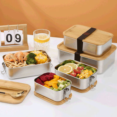 1200ml Metal Bento Lunch Box Stainless Steel Bamboo Lid Double Buckle