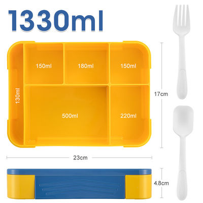 Food-Safe Plastic Bento Lunch Box With 5 Compartments And Cutlery For Kids And Adults