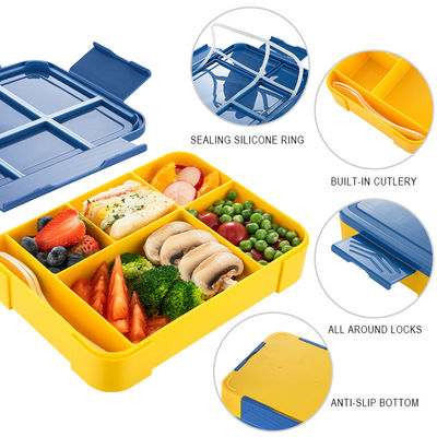 Food-Safe Plastic Bento Lunch Box With 5 Compartments And Cutlery For Kids And Adults