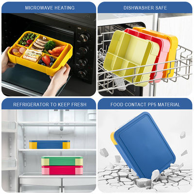 Food-Safe Plastic Bento Lunch Box With 5 Compartments And Cutlery For Kids And Adults