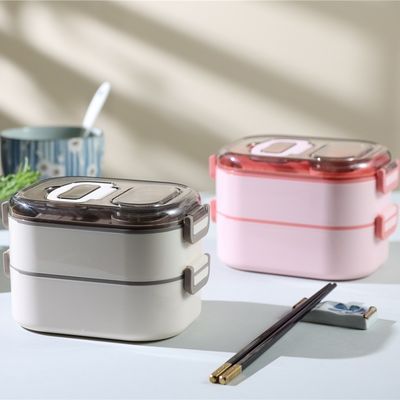 Food-Grade PP Plastic And Stainless Steel Bento Box Stackable Leak-Proof Double Layer