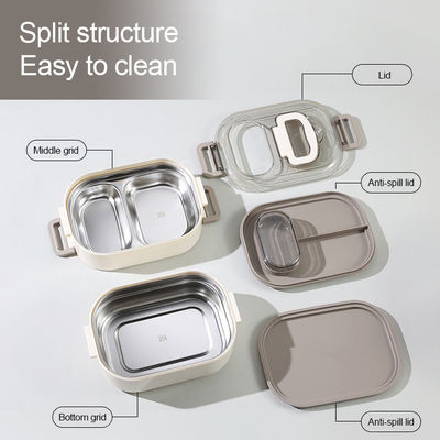 Food-Grade PP Plastic And Stainless Steel Bento Box Stackable Leak-Proof Double Layer