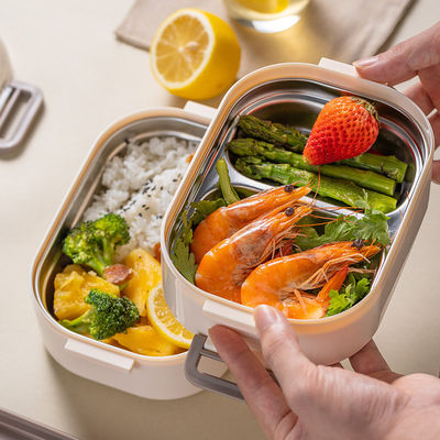 Food-Grade PP Plastic And Stainless Steel Bento Box Stackable Leak-Proof Double Layer