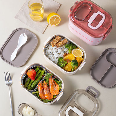Food-Grade PP Plastic And Stainless Steel Bento Box Stackable Leak-Proof Double Layer