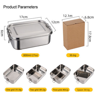 Metal Bento Lunch Box 800ml 304 Stainless Steel Container For Meals And Snacks
