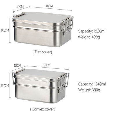 304 Stainless Steel Metal Bento Lunch Box With Double Layer And Two Capacity Options