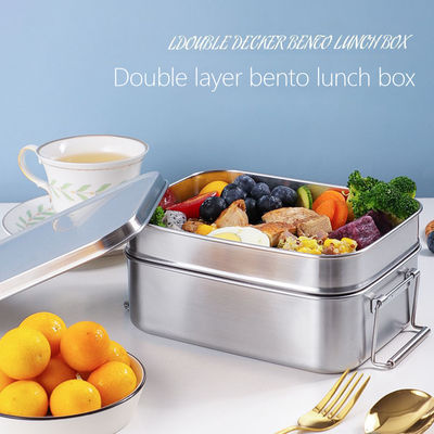 304 Stainless Steel Metal Bento Lunch Box With Double Layer And Two Capacity Options