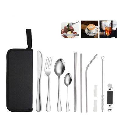 Portable Travel Stainless Steel Cutlery Set, Reusable With A Case For Fixing Tableware 11  Pieces