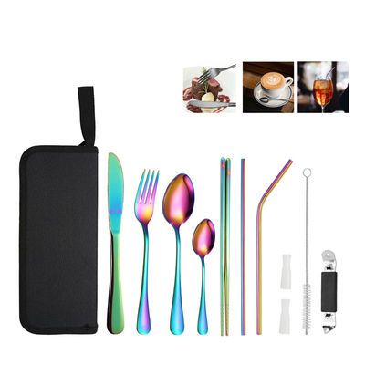 Portable Travel Stainless Steel Cutlery Set, Reusable With A Case For Fixing Tableware 11  Pieces