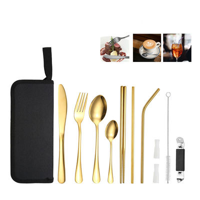 Portable Travel Stainless Steel Cutlery Set, Reusable With A Case For Fixing Tableware 11  Pieces