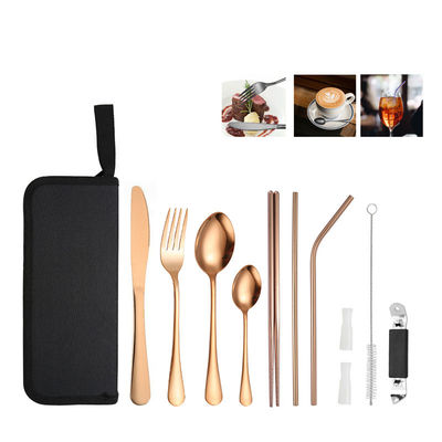 Portable Travel Stainless Steel Cutlery Set, Reusable With A Case For Fixing Tableware 11  Pieces