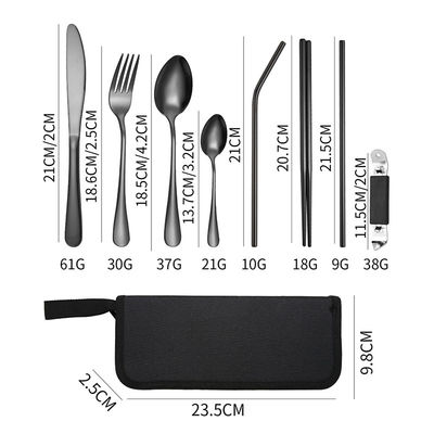 Portable Travel Stainless Steel Cutlery Set, Reusable With A Case For Fixing Tableware 11  Pieces