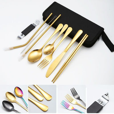 Portable Travel Stainless Steel Cutlery Set, Reusable With A Case For Fixing Tableware 11  Pieces