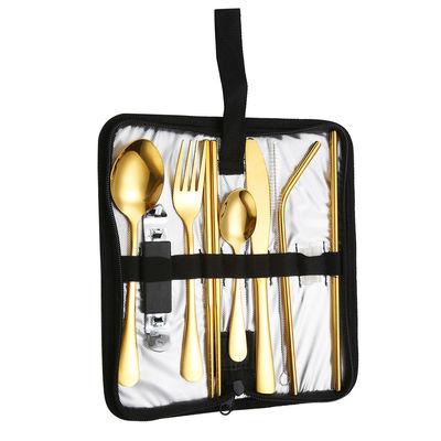 Portable Travel Stainless Steel Cutlery Set, Reusable With A Case For Fixing Tableware 11  Pieces