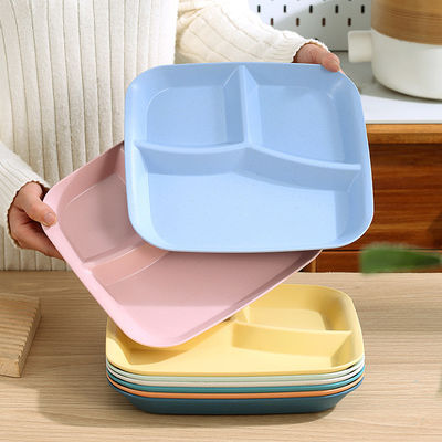 Reusable 3-Compartment Dinner Plate BPA-Free Microwave Dishwasher Safe Wheat Fiber PP