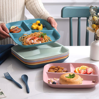 Reusable 3-Compartment Dinner Plate BPA-Free Microwave Dishwasher Safe Wheat Fiber PP