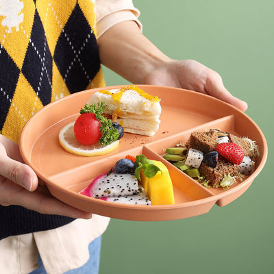 Reusable 3-Compartment Dinner Plate BPA-Free Microwave Dishwasher Safe Wheat Fiber PP