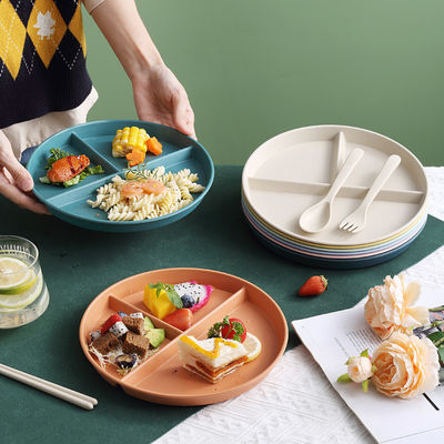 Reusable 3-Compartment Dinner Plate BPA-Free Microwave Dishwasher Safe Wheat Fiber PP