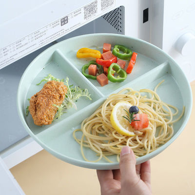 Reusable 3-Compartment Dinner Plate BPA-Free Microwave Dishwasher Safe Wheat Fiber PP