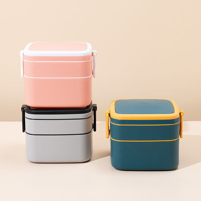 Double-Layer Portable Plastic Bento Lunch Box With Lid 1000ML Rectangular Blue
