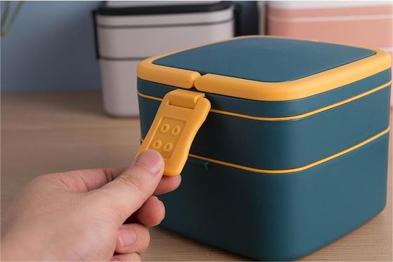 Double-Layer Portable Plastic Bento Lunch Box With Lid 1000ML Rectangular Blue